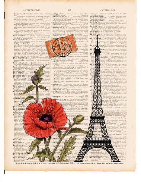 Страница газеты - эйфелева башня, цветы, газета - оригинал