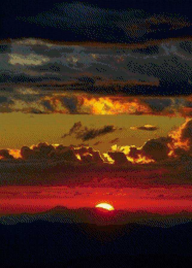 закат - горизонт, закат, зарево, облака - предпросмотр