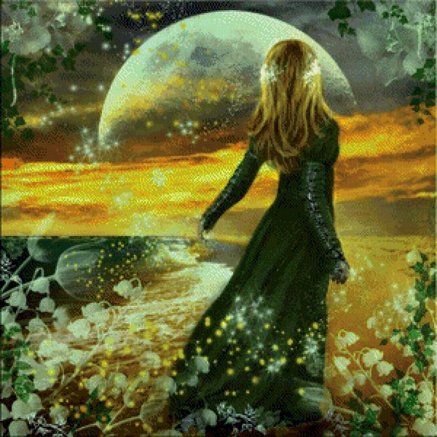 №648773 - ландыши, девушка, луна - предпросмотр