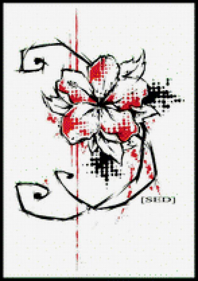 цветок - черное и красное, цветок - предпросмотр