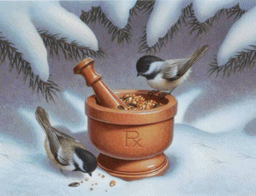 Зима - живопись, ричард каудри, птицы - предпросмотр