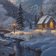 Схема вышивки «Серия "Пейзажи": Домик в снегу-2»