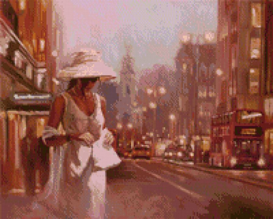 городская улица - прогулка, здания, дома, она, девушка, дорога - предпросмотр