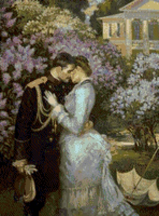 долгожданная встреча - объятия, сад, любовь, беседка, она, он - предпросмотр