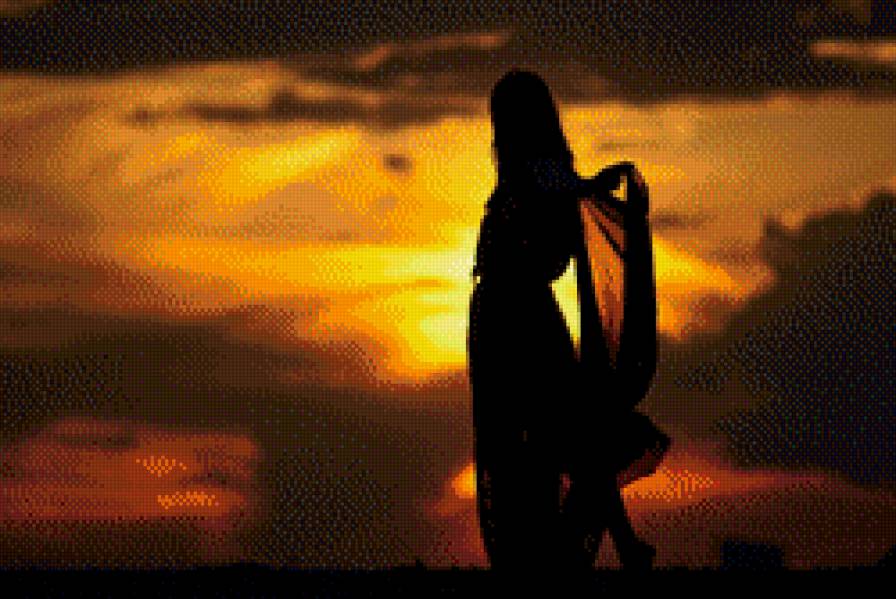силуэт на закате - девушка, люди, силуэт, закат - предпросмотр