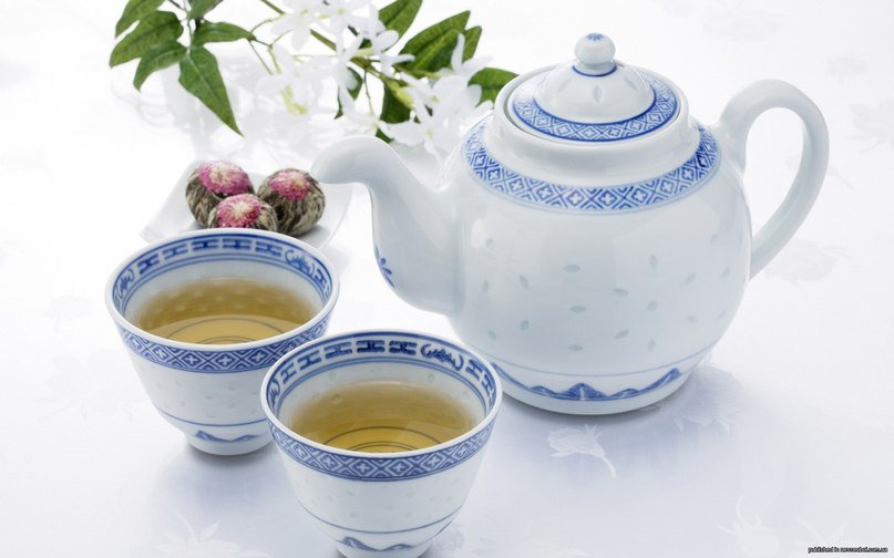 чайник с чашками - чайник, чашки, кухня, чай - оригинал