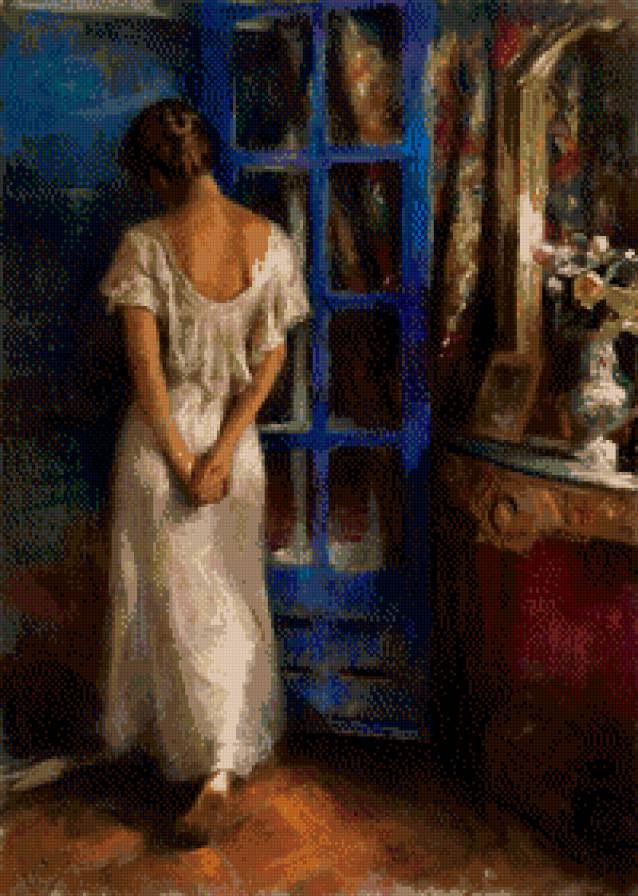 Девукша картина Vicente Romero Redondo - vicente romero redondo, девушка, картины маслом - предпросмотр