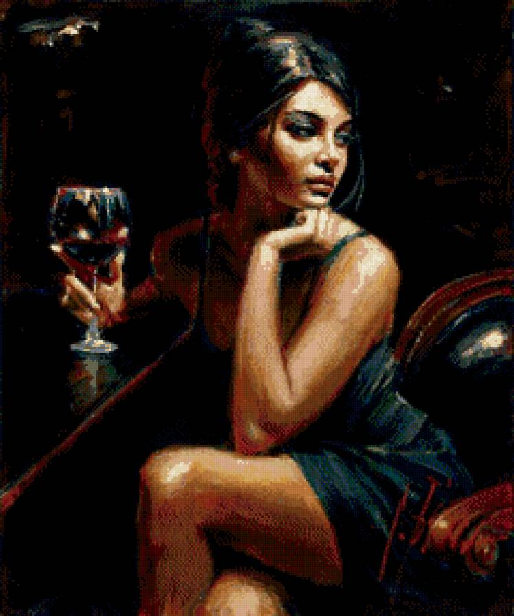Девушка с бокалом Fabian Perez Flamenco - одиночество, картина маслом, fabian perez flamenco, бокал, девушка - предпросмотр