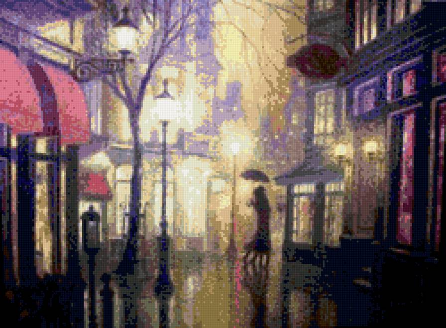 дождливая осень - осень, пара, город, пано, картина - предпросмотр