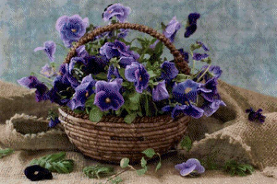 анютени глазки в корзине - букет, цветы, анютены глазки - предпросмотр