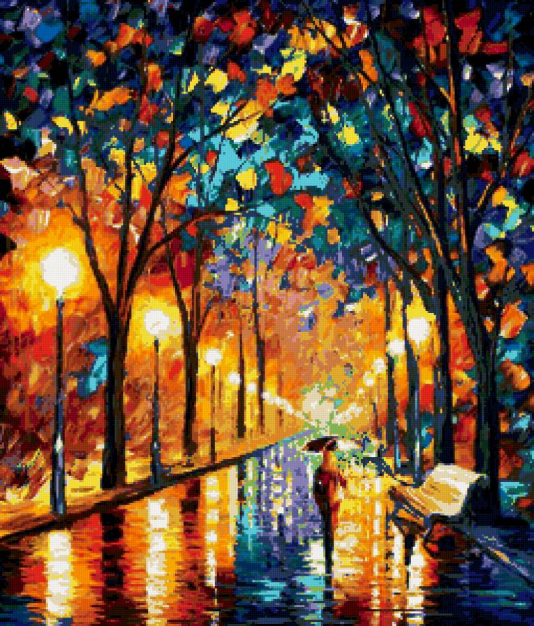 дождливая осень - картина, девушка, пано, осень - предпросмотр