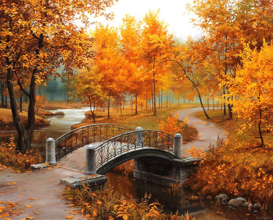 осень - картина, осень, лес, река, природа, пейзаж - оригинал