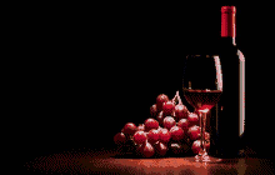 Вино и виноград - виноград, вино, бокал, на черном фоне, натюрморт - предпросмотр