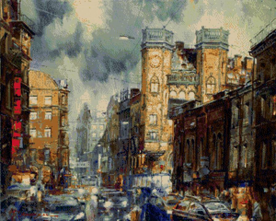 Питер - дождь, санкт-петербург, картины маслом, город - предпросмотр