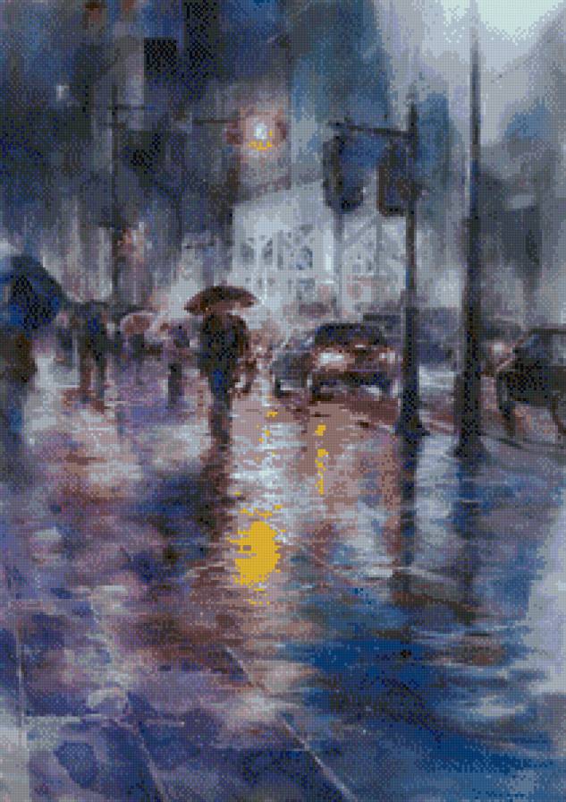Дождливый город - токио, картины маслом, город, дождь - предпросмотр