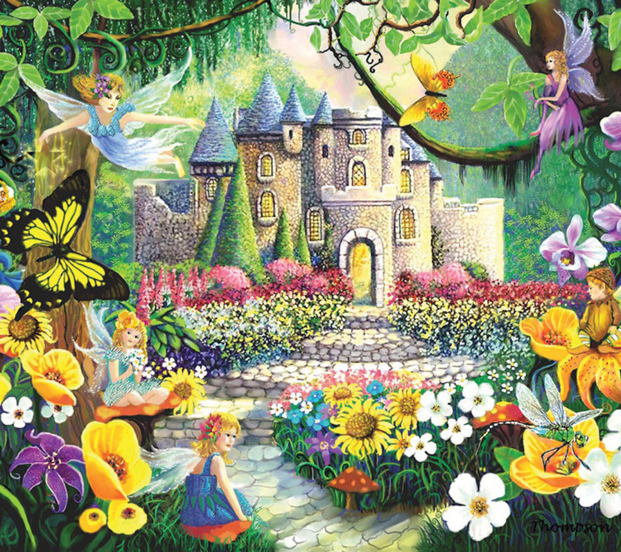 сказачный замок - сад, сказка, цветы, замок, природа, эльф, детское - оригинал