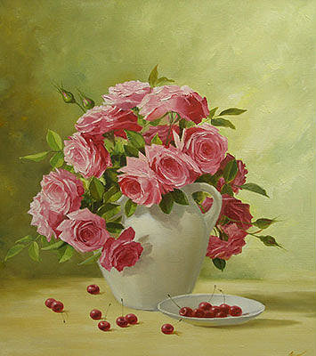 ваза с розами - картина, ваза, цветы, натюрморт, букет, роза - оригинал