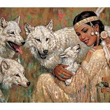 индейская девушка с волками