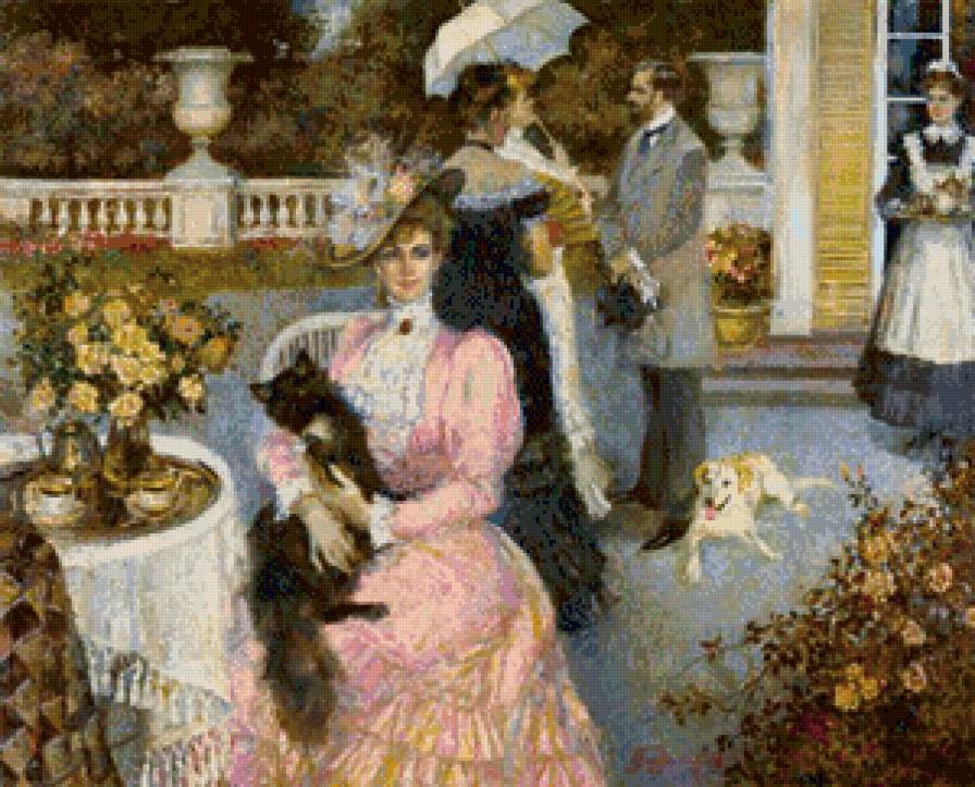 СЕРИЯ "ДВОРЯНСКАЯ УСАДЬБА".  ЛЕТНИЙ ДЕНЬ - собаки, господа, лето, усадьба, чаепитие, дамы - предпросмотр