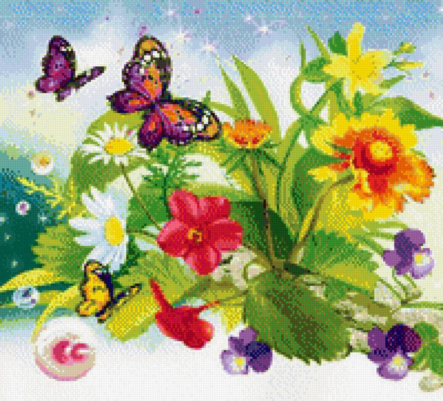 Бабочки в цветах - бабочки, цветы - предпросмотр