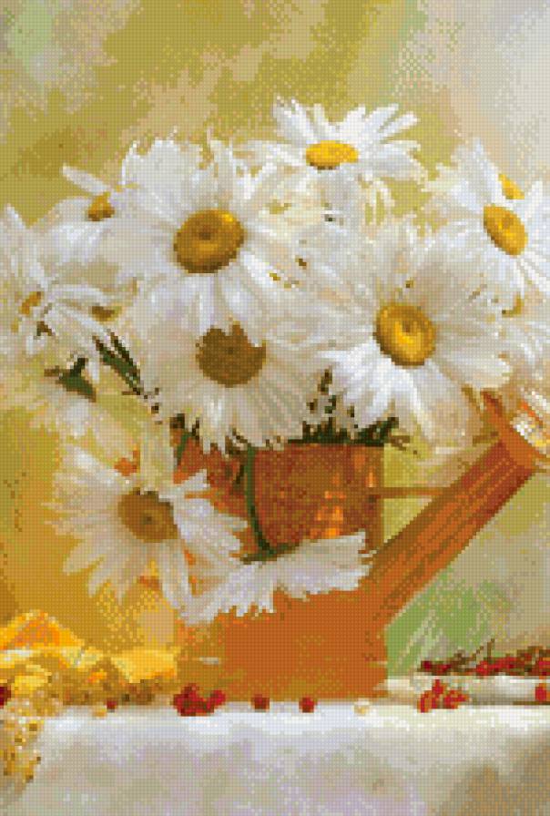 ромашки в лейке - цветы, ромашки - предпросмотр