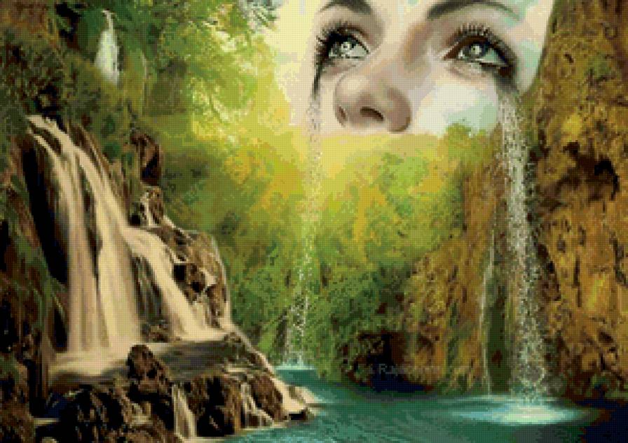 иллюзия - природа, водопад, девушка, пейзаж - предпросмотр