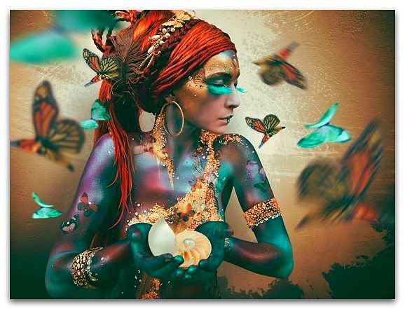 девушка с ракушкой - картина, бабочки, девушка, люди, ракушка - оригинал