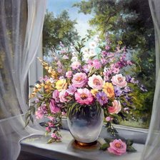 букет цветов на окне