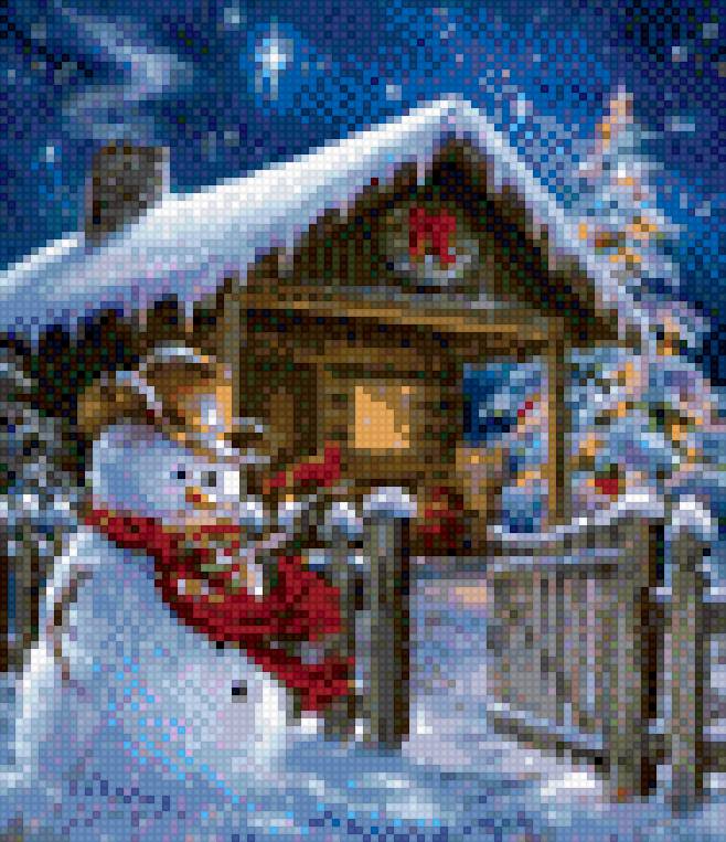 Зимний праздник - снеговик, зима, дом - предпросмотр