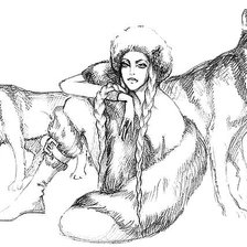 Оригинал схемы вышивки «девушка и волки» (№655699)