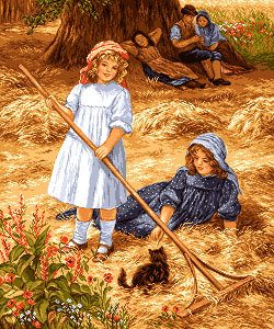 Сенокос - люди, сено, дети, лето, кот - оригинал