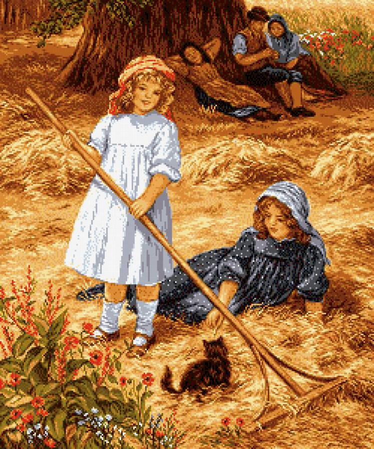 Сенокос - кот, люди, дети, сено, лето - предпросмотр