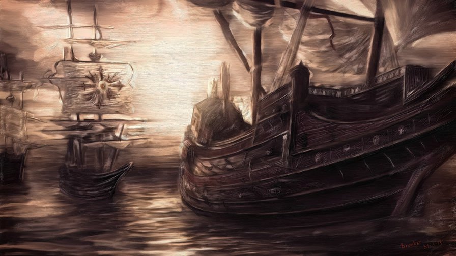 Корабли - корабли, море, парус, закат - оригинал