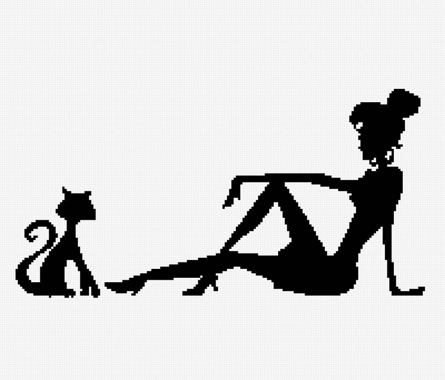 Девушка с кошкой - монохром - предпросмотр