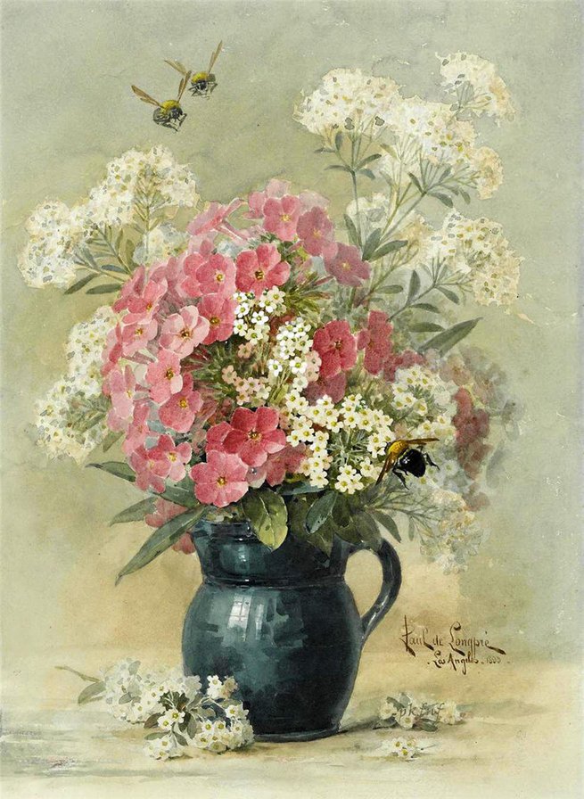 букет цветов в кувшине - живопись, кувшин, цветы, натюрморт, букет, ваза, картина, пчела - оригинал