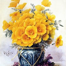 Схема вышивки «жёлтые цветы в вазе»