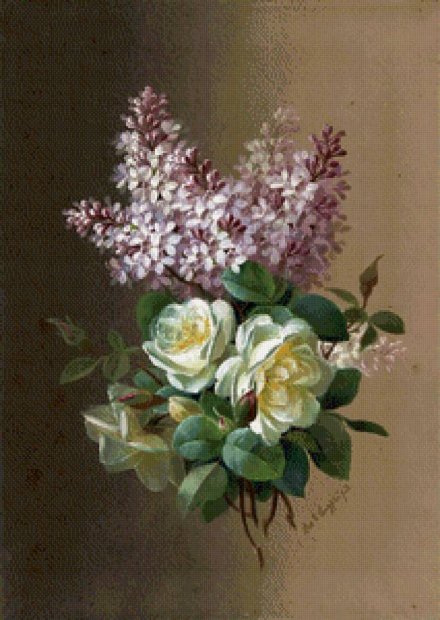 букет с сиренью и розами - сирень, букет, праздник, розы, открытка - предпросмотр