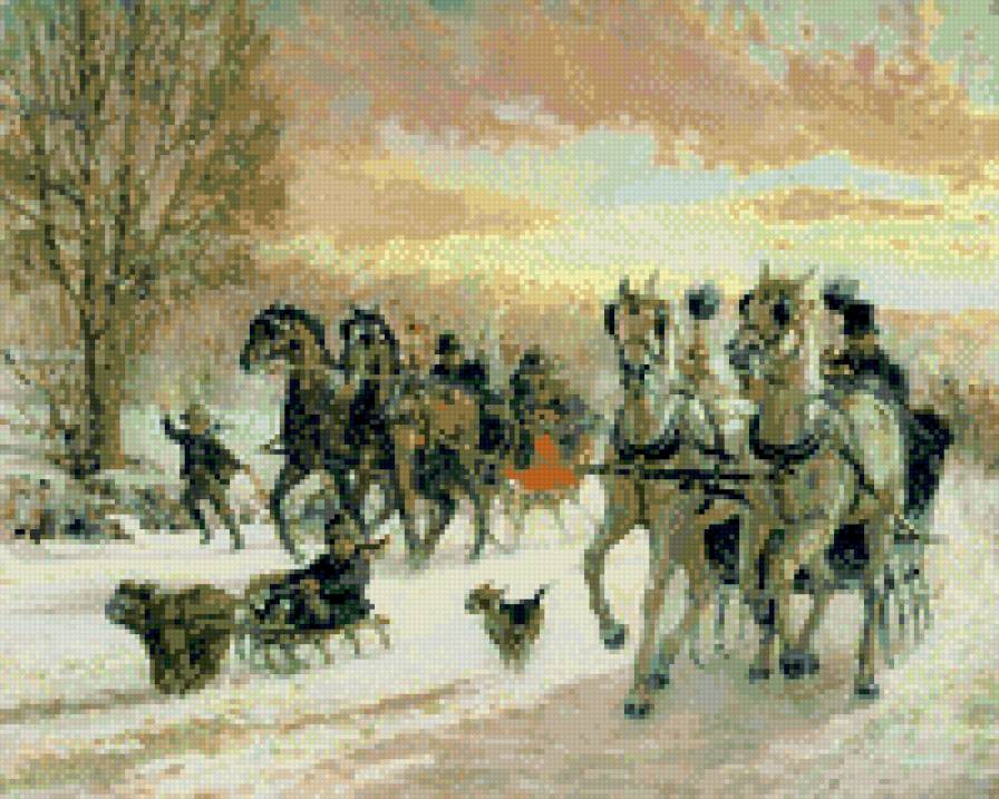 прогулка - зима, упряжка, езда, лошадь, дети - предпросмотр