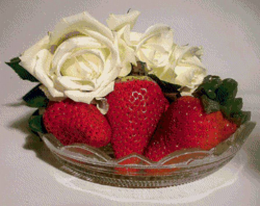 Натюрморт с клубникой - роза, натюрморт, клубника - предпросмотр