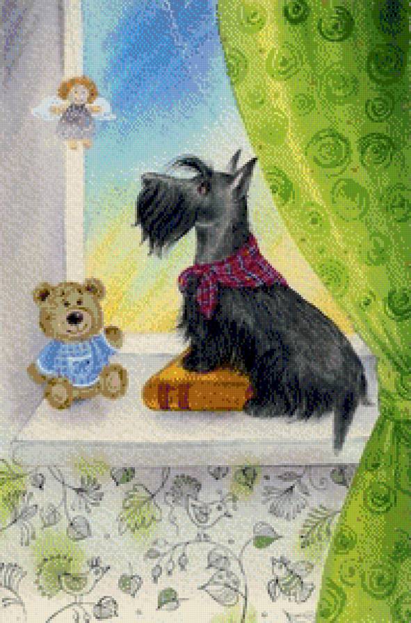 Друзья - собака, игрушки, живопись - предпросмотр