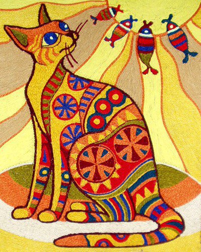 Кошка и солнце - волны, кошка, рыбы, солнце - оригинал