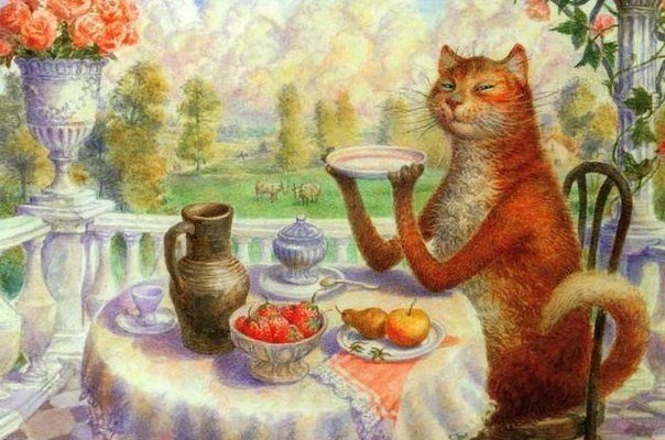 Чаепитие - кот, природа, чай - оригинал