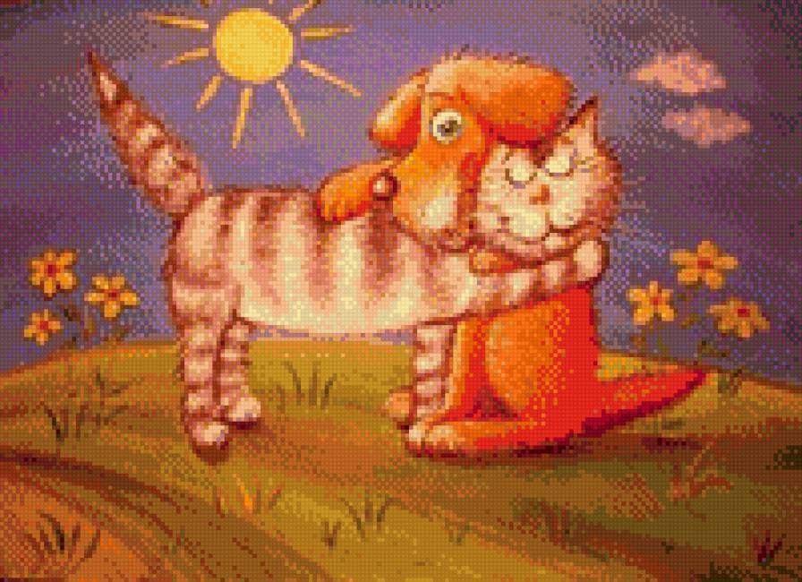 Друзья - животные, кот, собака, дружба - предпросмотр