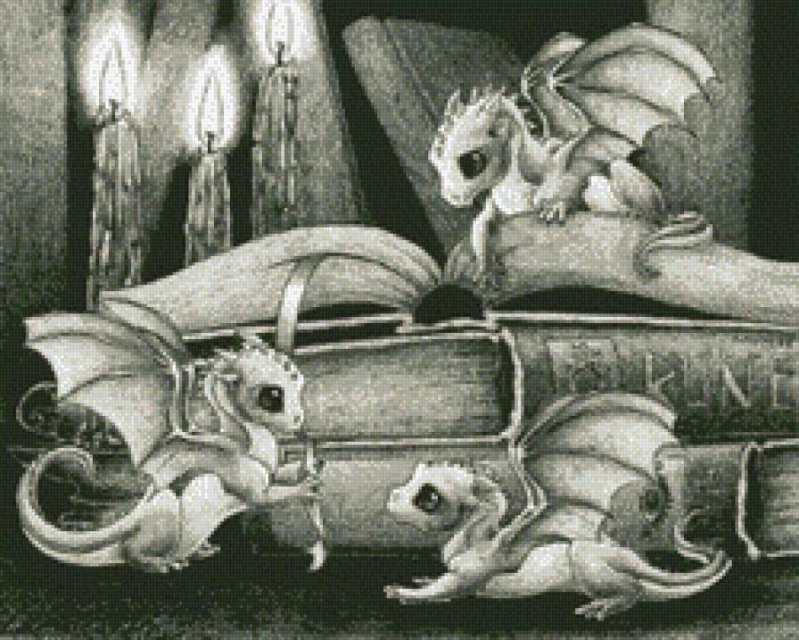 дракончики - драконы, монохром - предпросмотр