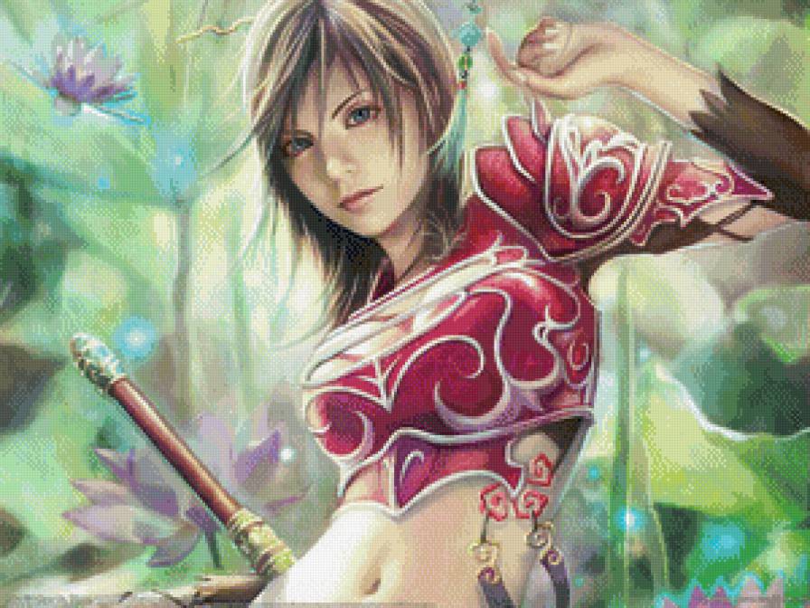 №658720 - цветы, восток, картина, девушка, япония, фэнтези - предпросмотр