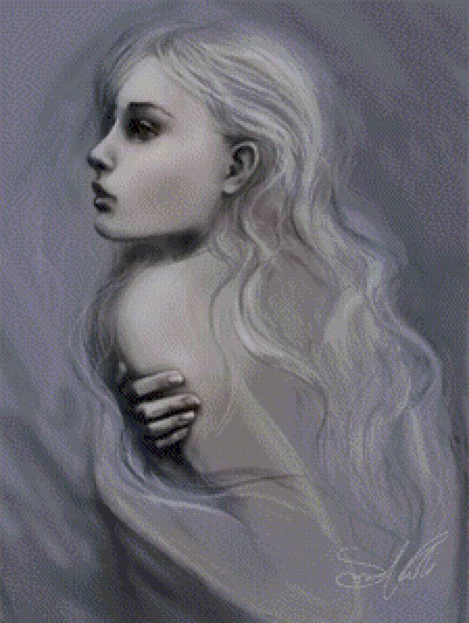 девушка в профиль - теплые тона, девушка, пастель - предпросмотр