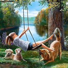 Схема вышивки «девочка на качелях»