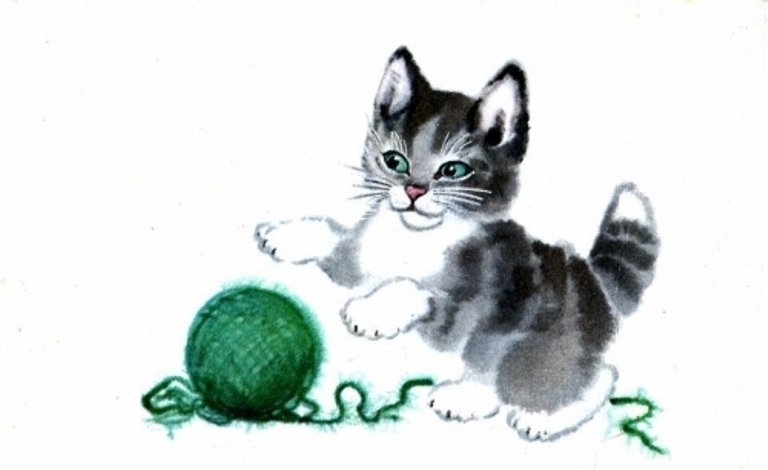 котенок и клубок - детские, клубок, котенок, животные, игра, рисунок - оригинал