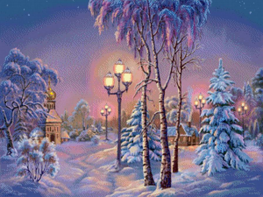 картина - домик, природа, зима - предпросмотр