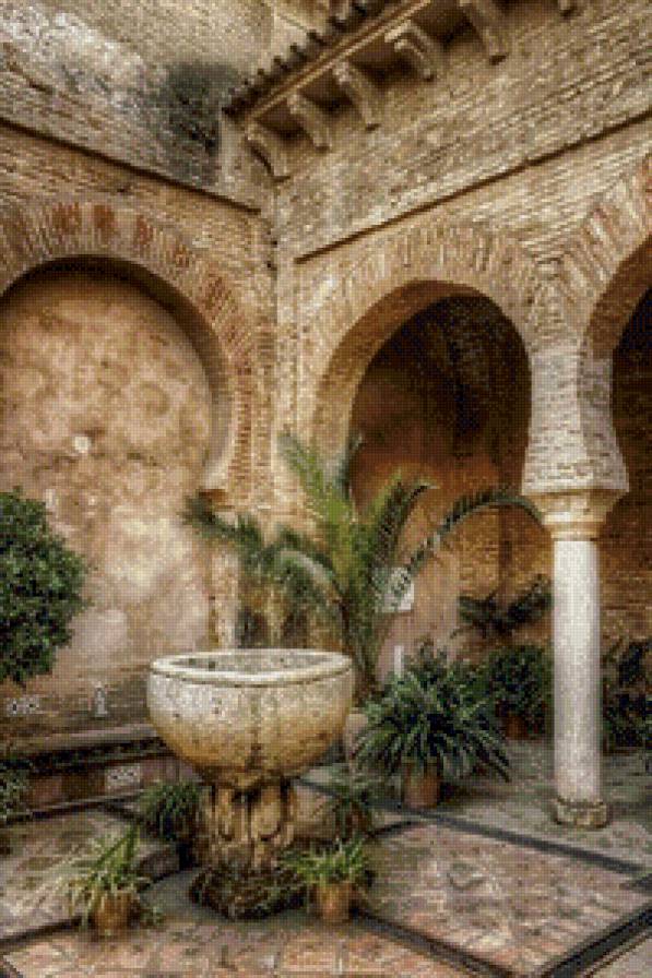 дворик с аркой - дворик, картина, пейзаж, архитектура - предпросмотр